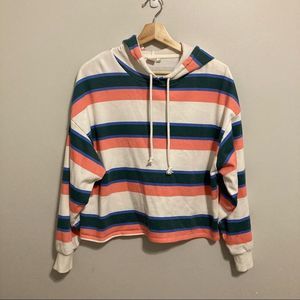 Twik Color Block Striped Pullover Cropped Hooded Sweatshirt Size XS